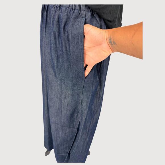 COS NWT Pleated Side Slit Denim Maxi Skirt Dark Wash Size 10 - Picture 8 of 9